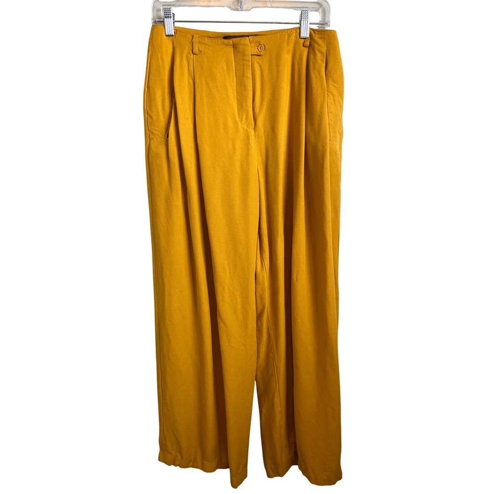 Reformation Mustard Yellow Wide Leg Pleated Trousers High Rise Pants Womens L
